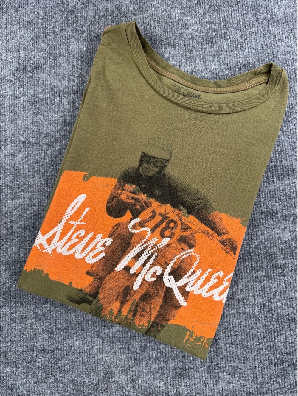 Steve McQueen Moto ISDT 1964 Green Graphic Shirt 278 Medium Made in USA Gorpcore